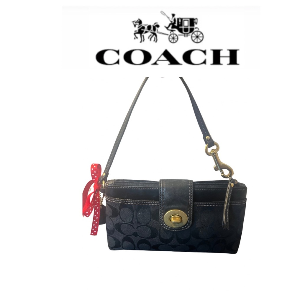 Coach Signature Canvas & Leather Turnlock Small Wristlet